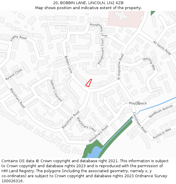 20, BOBBIN LANE, LINCOLN, LN2 4ZB: Location map and indicative extent of plot