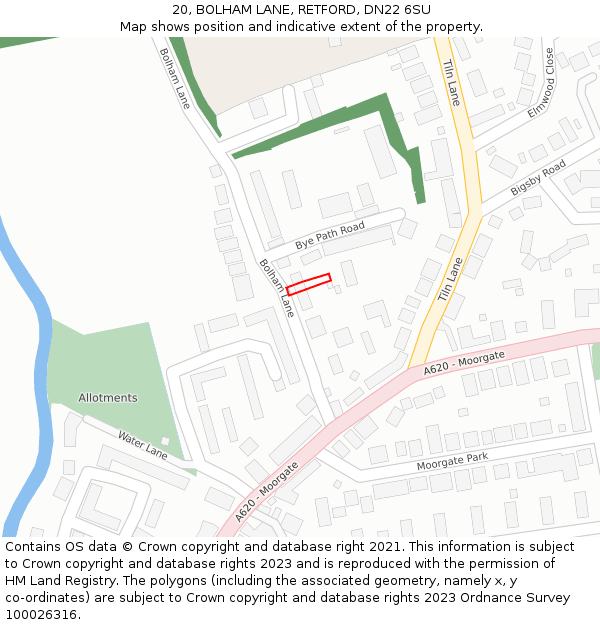 20, BOLHAM LANE, RETFORD, DN22 6SU: Location map and indicative extent of plot