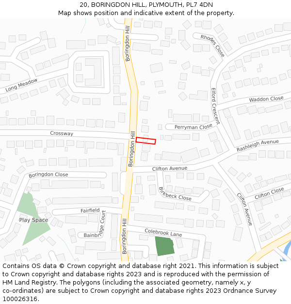 20, BORINGDON HILL, PLYMOUTH, PL7 4DN: Location map and indicative extent of plot