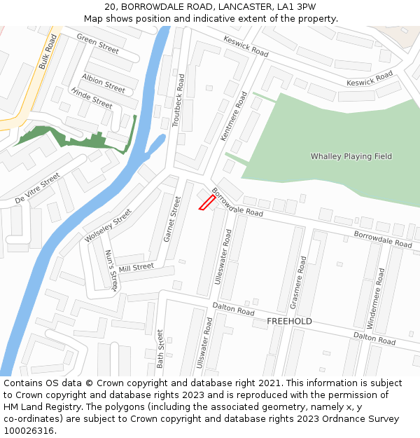 20, BORROWDALE ROAD, LANCASTER, LA1 3PW: Location map and indicative extent of plot