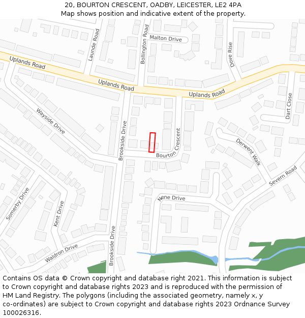 20, BOURTON CRESCENT, OADBY, LEICESTER, LE2 4PA: Location map and indicative extent of plot