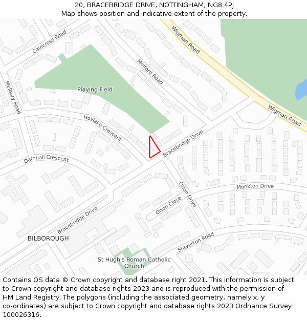 20, BRACEBRIDGE DRIVE, NOTTINGHAM, NG8 4PJ: Location map and indicative extent of plot