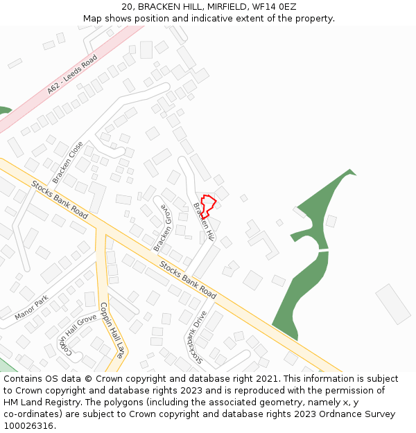20, BRACKEN HILL, MIRFIELD, WF14 0EZ: Location map and indicative extent of plot