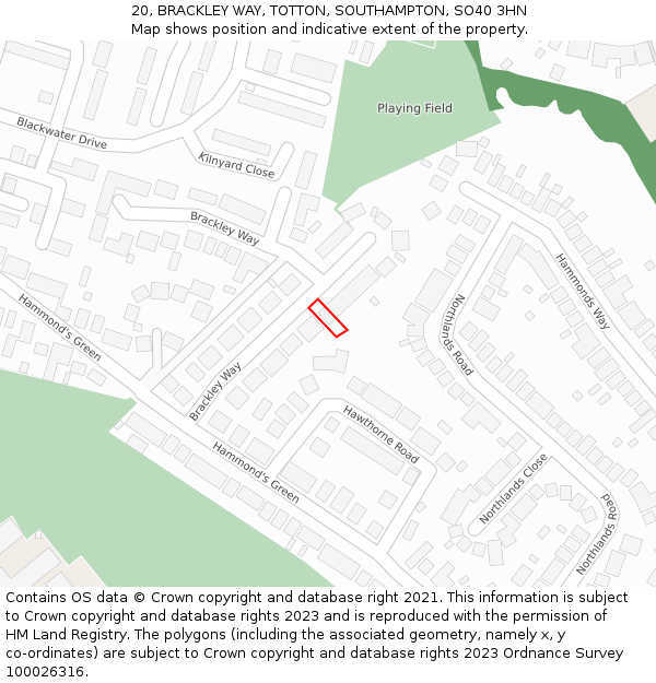 20, BRACKLEY WAY, TOTTON, SOUTHAMPTON, SO40 3HN: Location map and indicative extent of plot