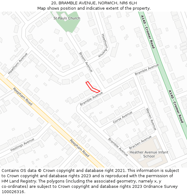 20, BRAMBLE AVENUE, NORWICH, NR6 6LH: Location map and indicative extent of plot