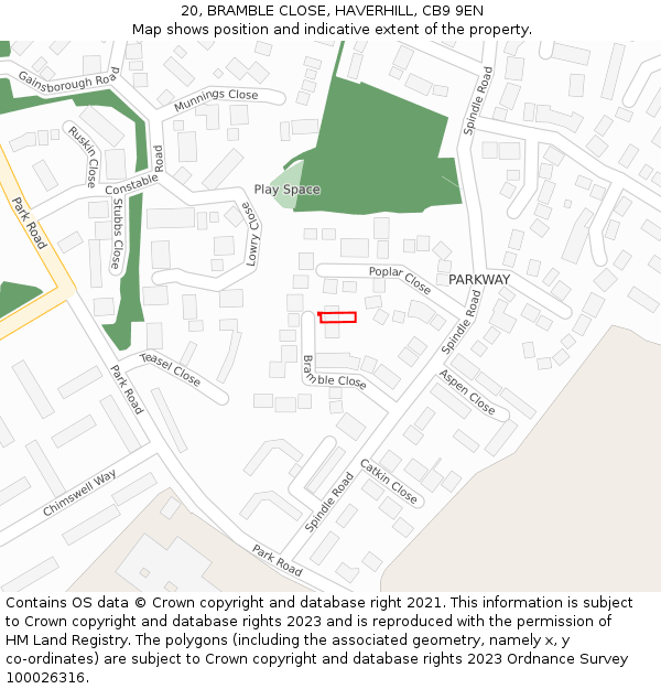 20, BRAMBLE CLOSE, HAVERHILL, CB9 9EN: Location map and indicative extent of plot