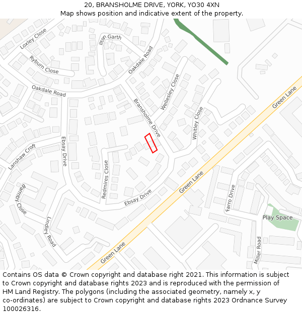 20, BRANSHOLME DRIVE, YORK, YO30 4XN: Location map and indicative extent of plot