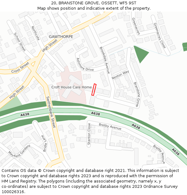 20, BRANSTONE GROVE, OSSETT, WF5 9ST: Location map and indicative extent of plot