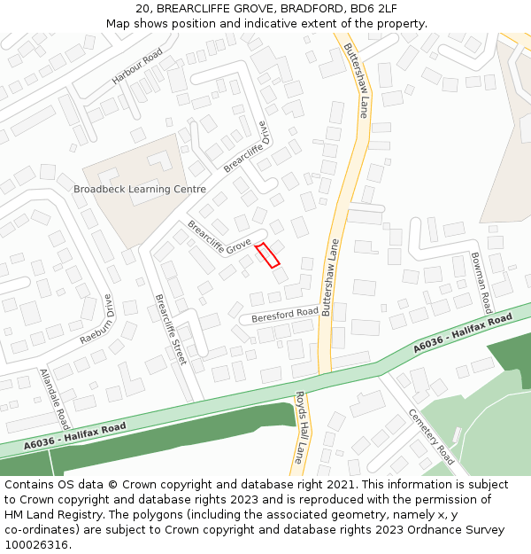 20, BREARCLIFFE GROVE, BRADFORD, BD6 2LF: Location map and indicative extent of plot