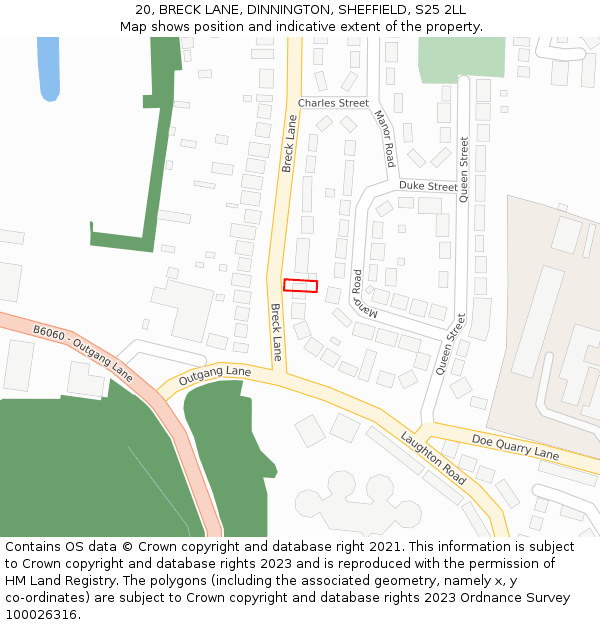 20, BRECK LANE, DINNINGTON, SHEFFIELD, S25 2LL: Location map and indicative extent of plot