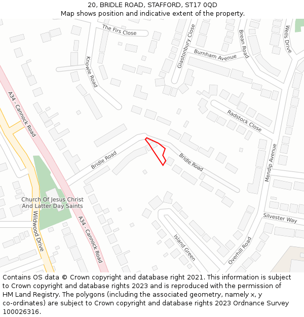 20, BRIDLE ROAD, STAFFORD, ST17 0QD: Location map and indicative extent of plot