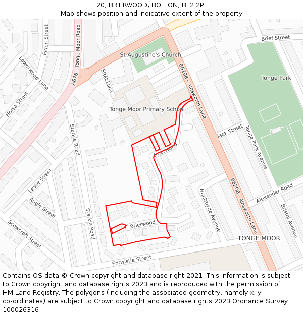 20, BRIERWOOD, BOLTON, BL2 2PF: Location map and indicative extent of plot