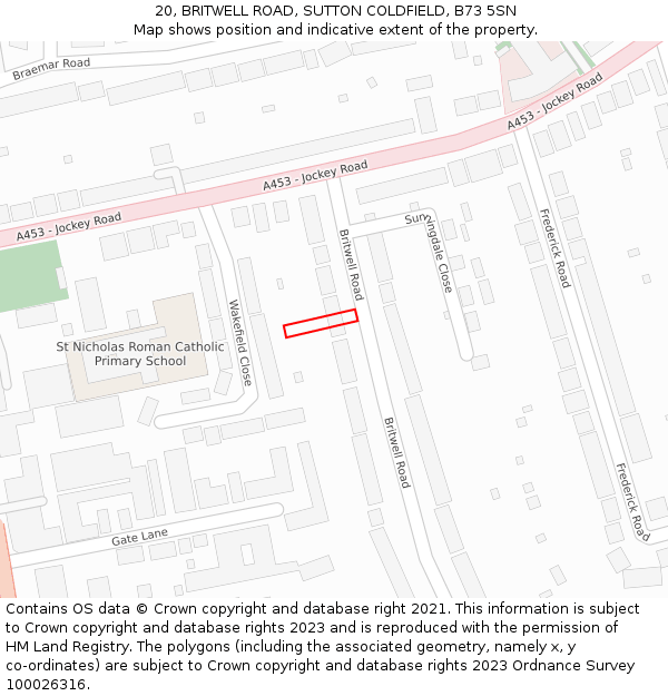 20, BRITWELL ROAD, SUTTON COLDFIELD, B73 5SN: Location map and indicative extent of plot