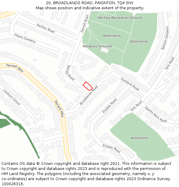 20, BROADLANDS ROAD, PAIGNTON, TQ4 5NY: Location map and indicative extent of plot