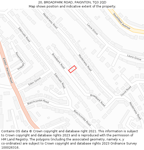 20, BROADPARK ROAD, PAIGNTON, TQ3 2QD: Location map and indicative extent of plot
