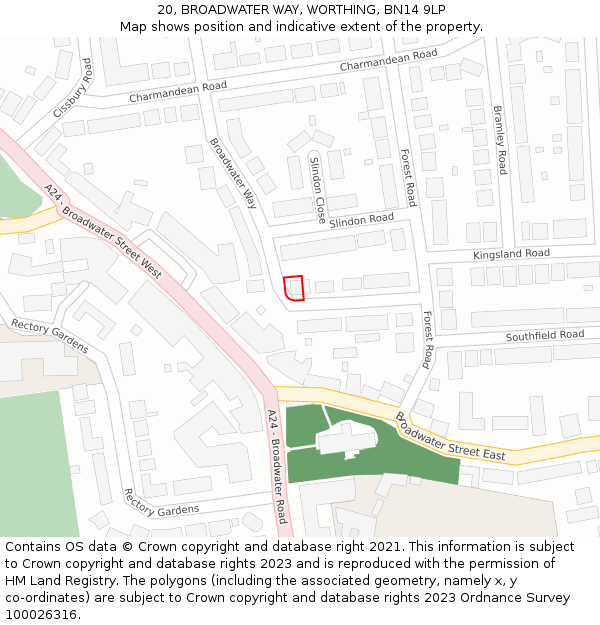 20, BROADWATER WAY, WORTHING, BN14 9LP: Location map and indicative extent of plot