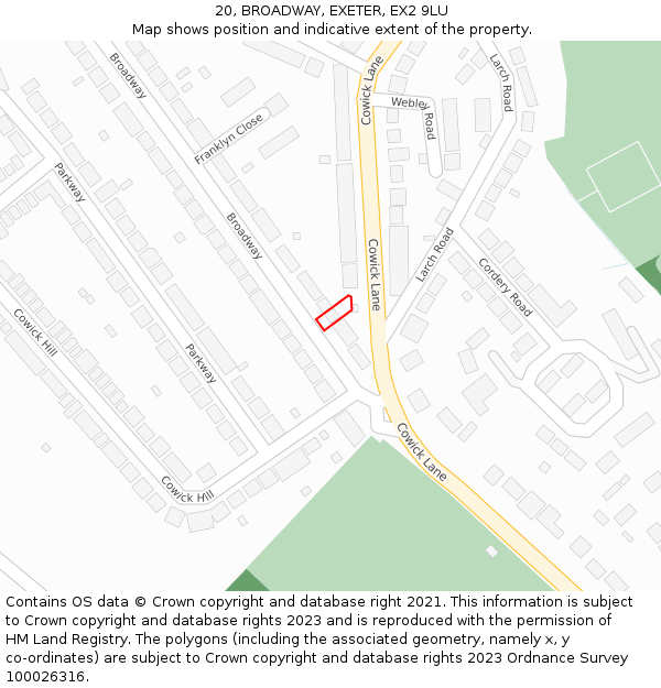 20, BROADWAY, EXETER, EX2 9LU: Location map and indicative extent of plot