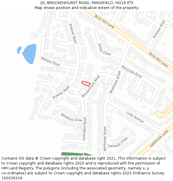 20, BROCKENHURST ROAD, MANSFIELD, NG19 6TX: Location map and indicative extent of plot