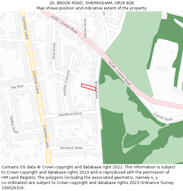 20, BROOK ROAD, SHERINGHAM, NR26 8QE: Location map and indicative extent of plot