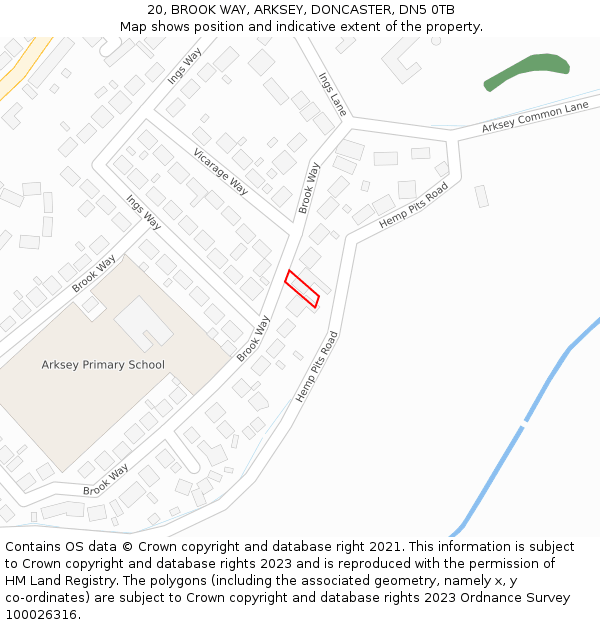 20, BROOK WAY, ARKSEY, DONCASTER, DN5 0TB: Location map and indicative extent of plot