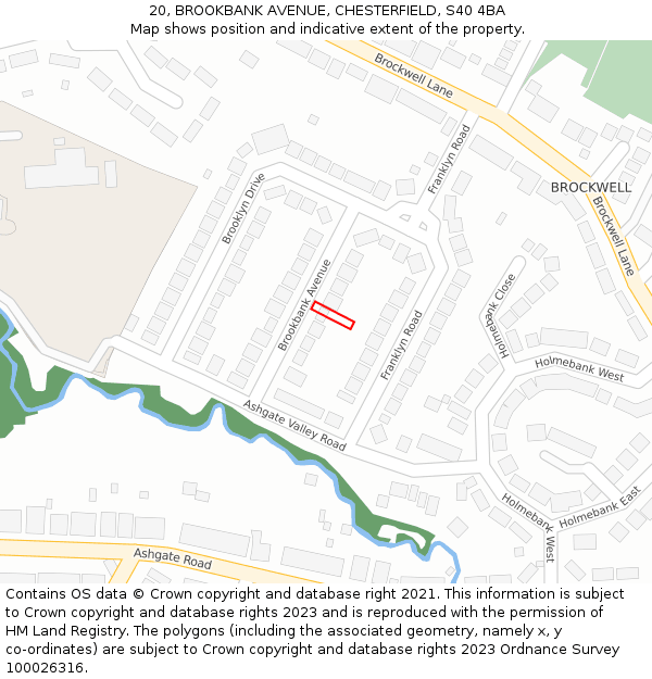 20, BROOKBANK AVENUE, CHESTERFIELD, S40 4BA: Location map and indicative extent of plot