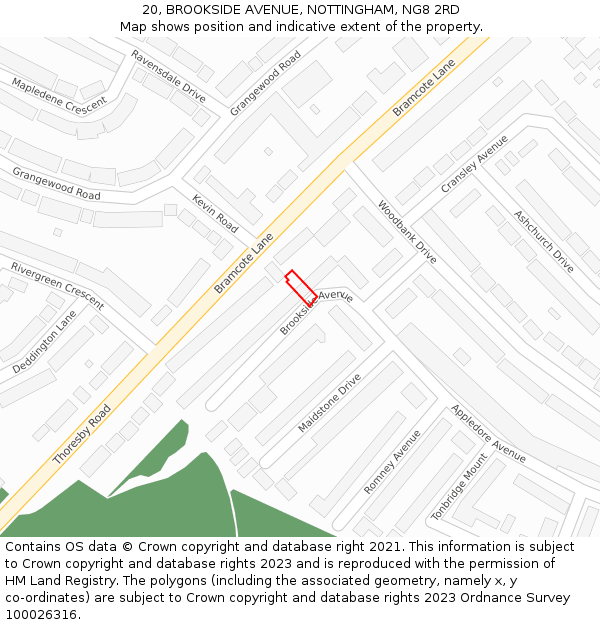 20, BROOKSIDE AVENUE, NOTTINGHAM, NG8 2RD: Location map and indicative extent of plot