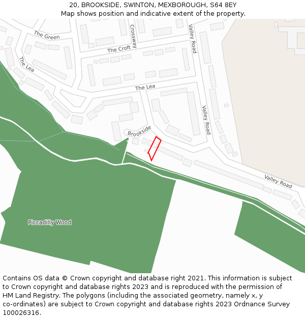 20, BROOKSIDE, SWINTON, MEXBOROUGH, S64 8EY: Location map and indicative extent of plot