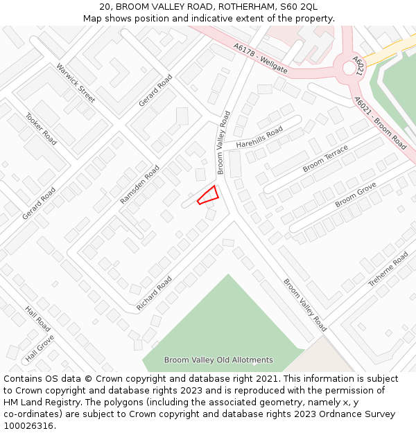 20, BROOM VALLEY ROAD, ROTHERHAM, S60 2QL: Location map and indicative extent of plot