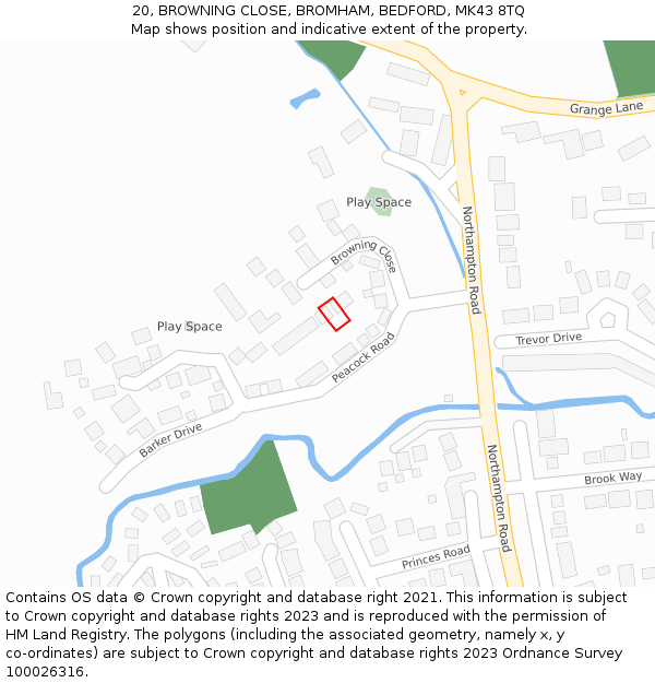 20, BROWNING CLOSE, BROMHAM, BEDFORD, MK43 8TQ: Location map and indicative extent of plot