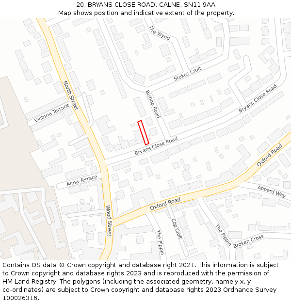 20, BRYANS CLOSE ROAD, CALNE, SN11 9AA: Location map and indicative extent of plot