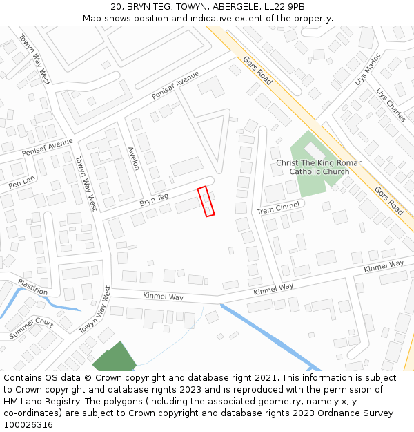 20, BRYN TEG, TOWYN, ABERGELE, LL22 9PB: Location map and indicative extent of plot