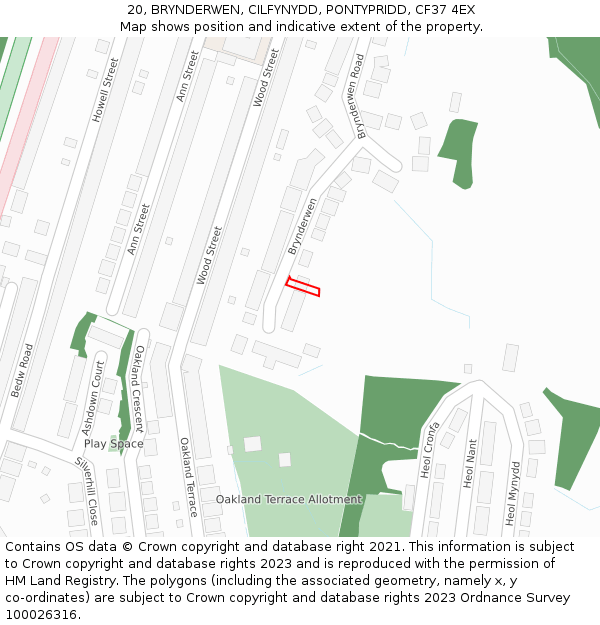 20, BRYNDERWEN, CILFYNYDD, PONTYPRIDD, CF37 4EX: Location map and indicative extent of plot