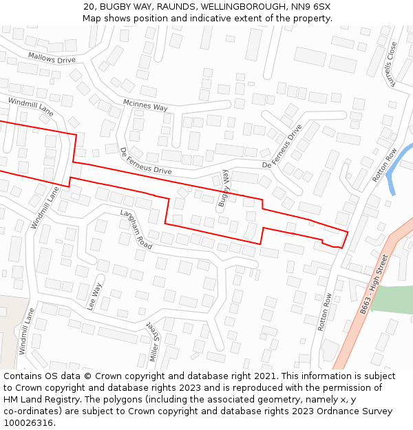 20, BUGBY WAY, RAUNDS, WELLINGBOROUGH, NN9 6SX: Location map and indicative extent of plot