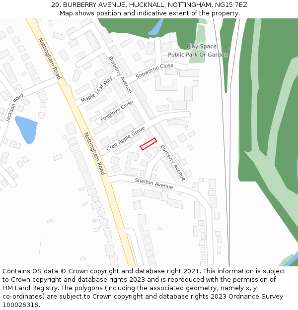 20, BURBERRY AVENUE, HUCKNALL, NOTTINGHAM, NG15 7EZ: Location map and indicative extent of plot