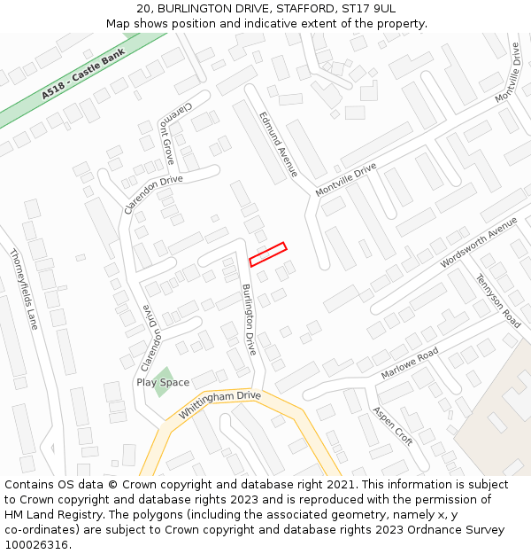 20, BURLINGTON DRIVE, STAFFORD, ST17 9UL: Location map and indicative extent of plot