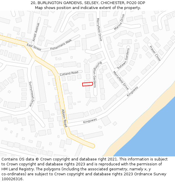 20, BURLINGTON GARDENS, SELSEY, CHICHESTER, PO20 0DP: Location map and indicative extent of plot