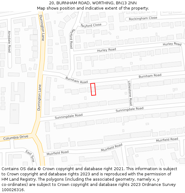 20, BURNHAM ROAD, WORTHING, BN13 2NN: Location map and indicative extent of plot