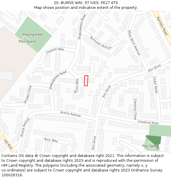 20, BURNS WAY, ST IVES, PE27 6TS: Location map and indicative extent of plot