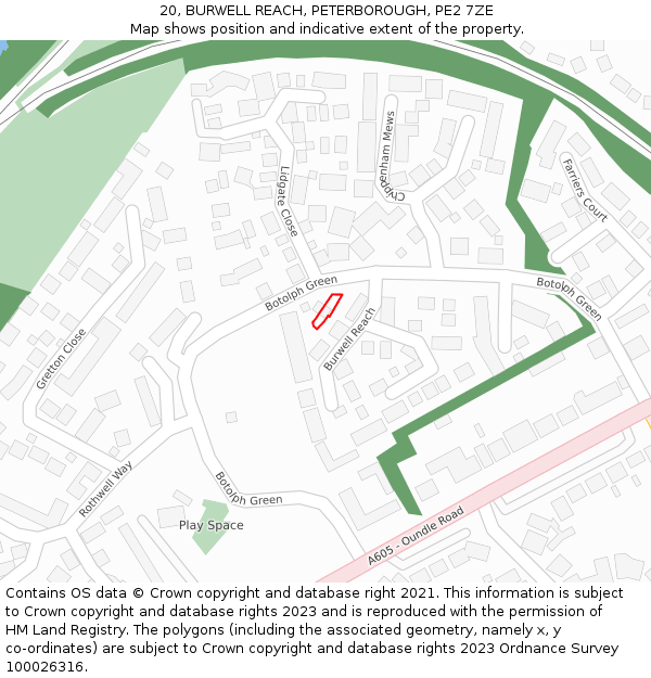 20, BURWELL REACH, PETERBOROUGH, PE2 7ZE: Location map and indicative extent of plot