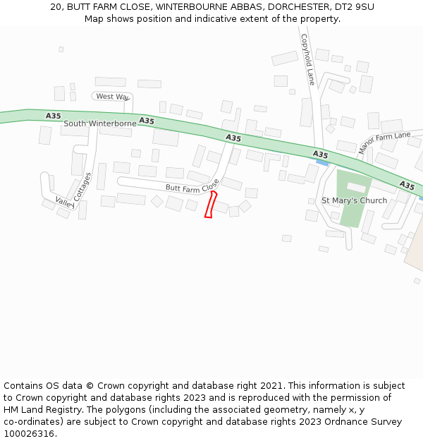 20, BUTT FARM CLOSE, WINTERBOURNE ABBAS, DORCHESTER, DT2 9SU: Location map and indicative extent of plot