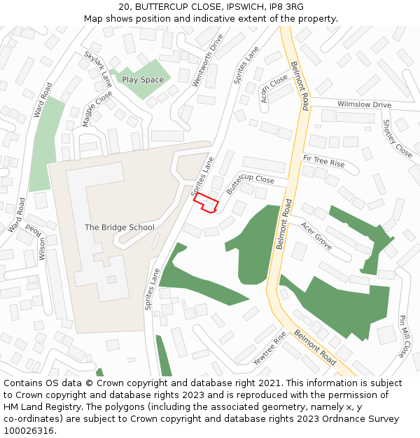 20, BUTTERCUP CLOSE, IPSWICH, IP8 3RG: Location map and indicative extent of plot