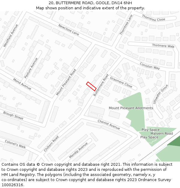 20, BUTTERMERE ROAD, GOOLE, DN14 6NH: Location map and indicative extent of plot