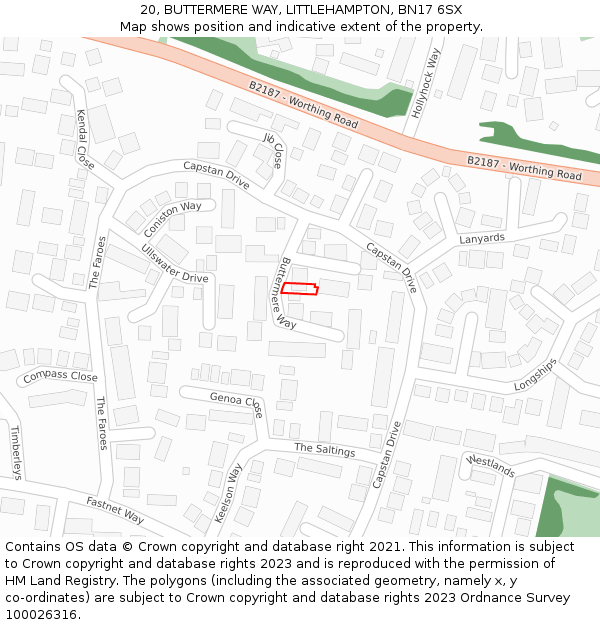 20, BUTTERMERE WAY, LITTLEHAMPTON, BN17 6SX: Location map and indicative extent of plot