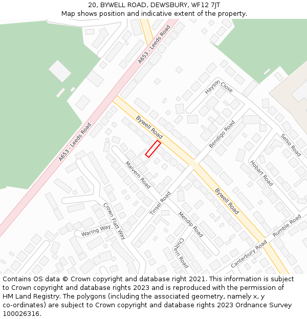 20, BYWELL ROAD, DEWSBURY, WF12 7JT: Location map and indicative extent of plot