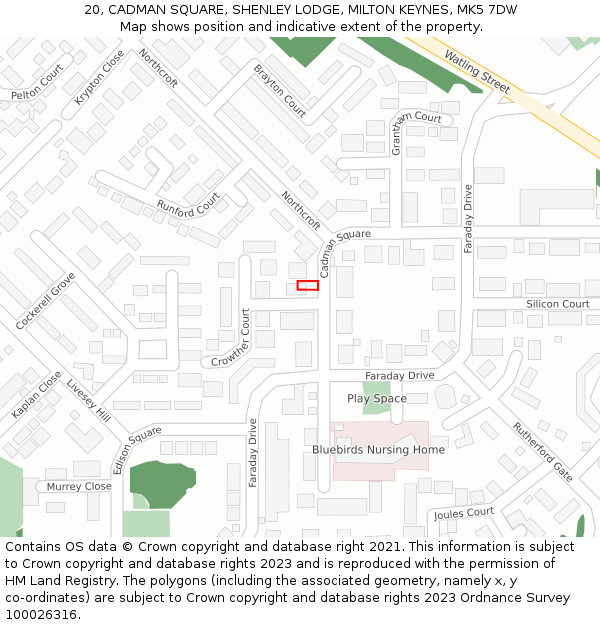 20, CADMAN SQUARE, SHENLEY LODGE, MILTON KEYNES, MK5 7DW: Location map and indicative extent of plot