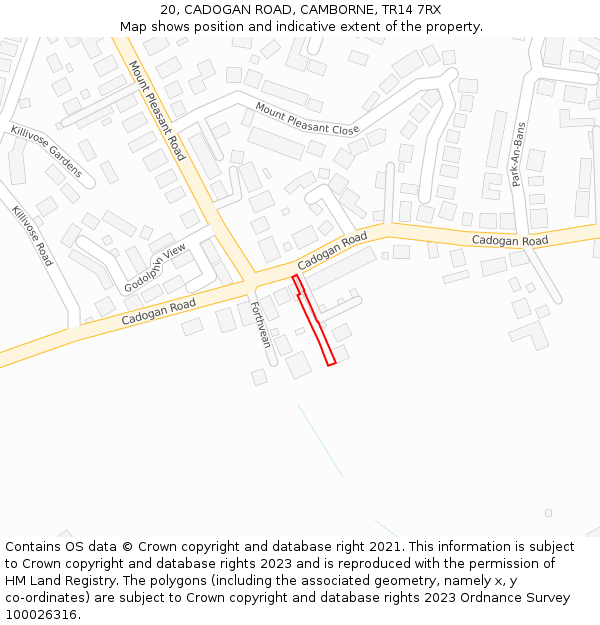 20, CADOGAN ROAD, CAMBORNE, TR14 7RX: Location map and indicative extent of plot