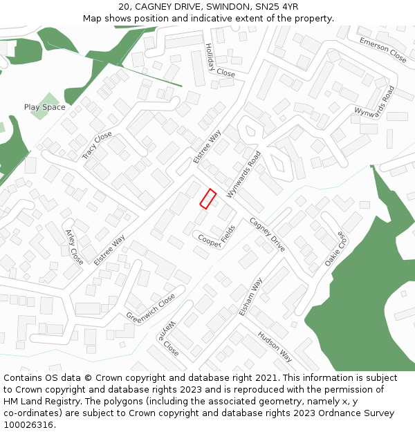 20, CAGNEY DRIVE, SWINDON, SN25 4YR: Location map and indicative extent of plot