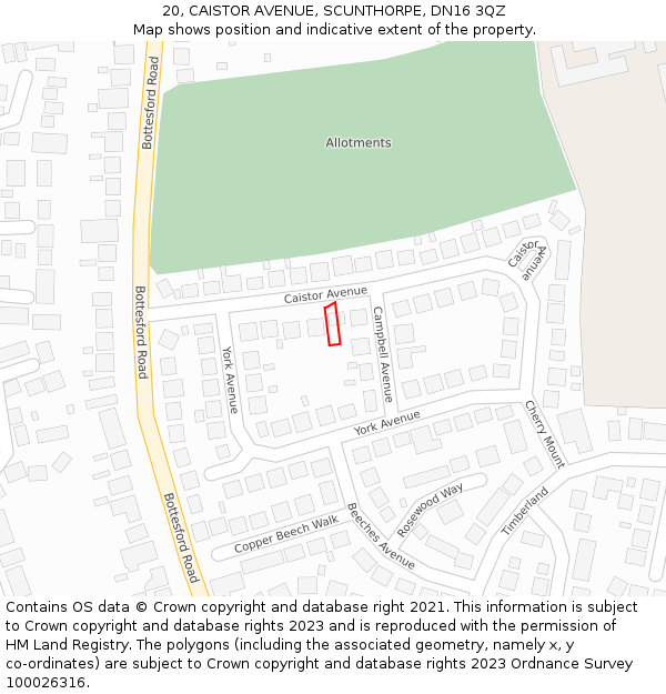 20, CAISTOR AVENUE, SCUNTHORPE, DN16 3QZ: Location map and indicative extent of plot