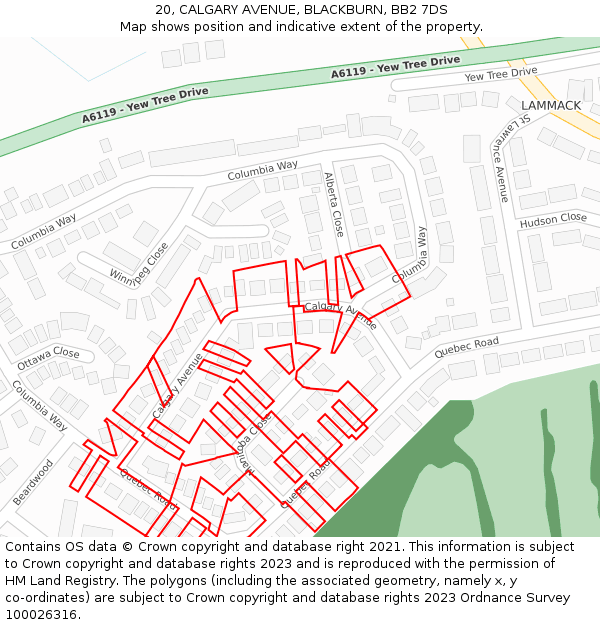 20, CALGARY AVENUE, BLACKBURN, BB2 7DS: Location map and indicative extent of plot