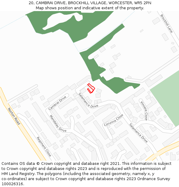 20, CAMBRAI DRIVE, BROCKHILL VILLAGE, WORCESTER, WR5 2PN: Location map and indicative extent of plot